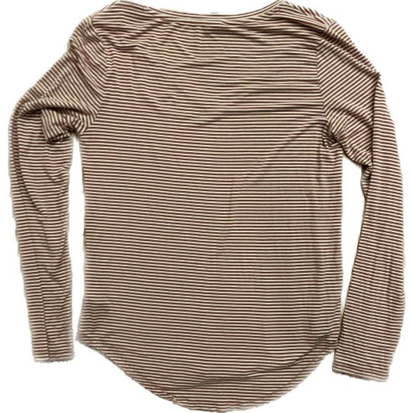 Old Navy Luxe Women's Medium M Long Sleeve Shirt Burnt Orange White Stripes - Picture 2 of 3